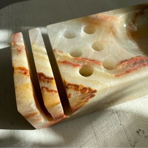 Vintage solid onyx ashtray pen holder office organizer